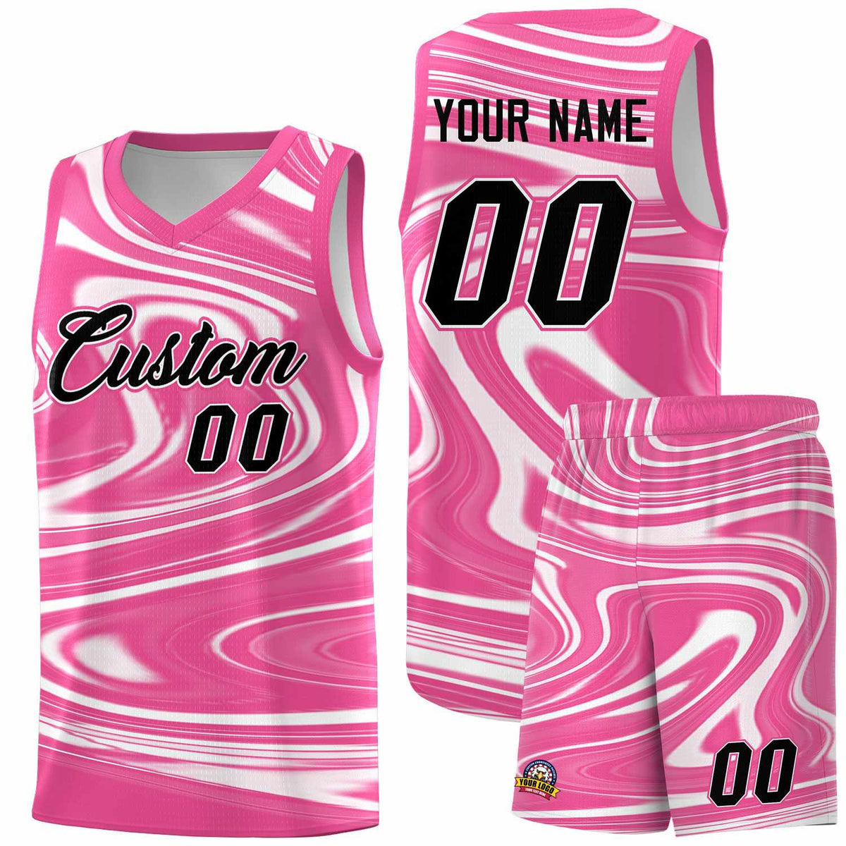 Custom Pink White Graffiti Pattern Fluids Style Sports Uniform Basketball Jersey Kits|KXKSHOP