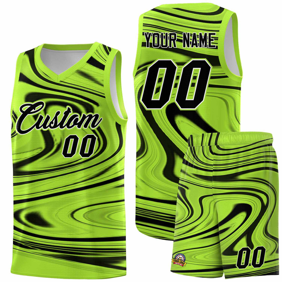 Custom Light Green Black Graffiti Pattern Fluids Style Sports Uniform Basketball Jersey Kits|KXKSHOP