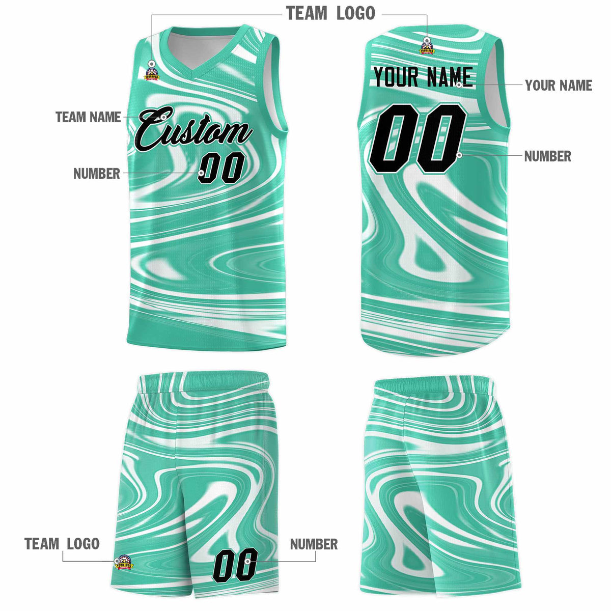 Custom Bright Green White Graffiti Pattern Fluids Style Sports Uniform Basketball Jersey Kits|KXKSHOP