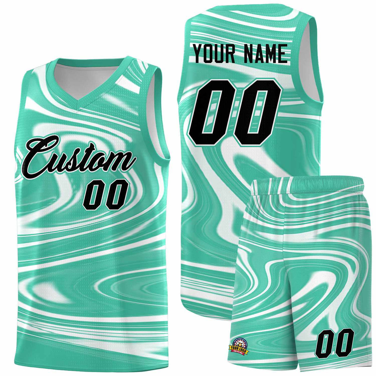 Custom Bright Green White Graffiti Pattern Fluids Style Sports Uniform Basketball Jersey Kits|KXKSHOP