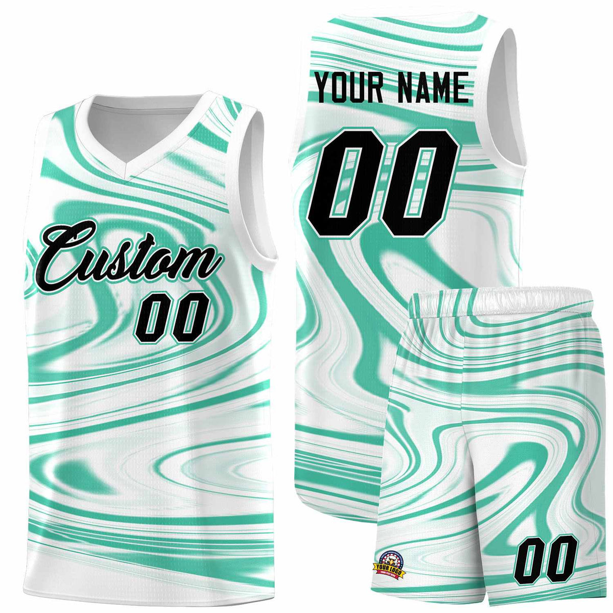 Custom White Bright Green Graffiti Pattern Fluids Style Sports Uniform Basketball Jersey Kits|KXKSHOP
