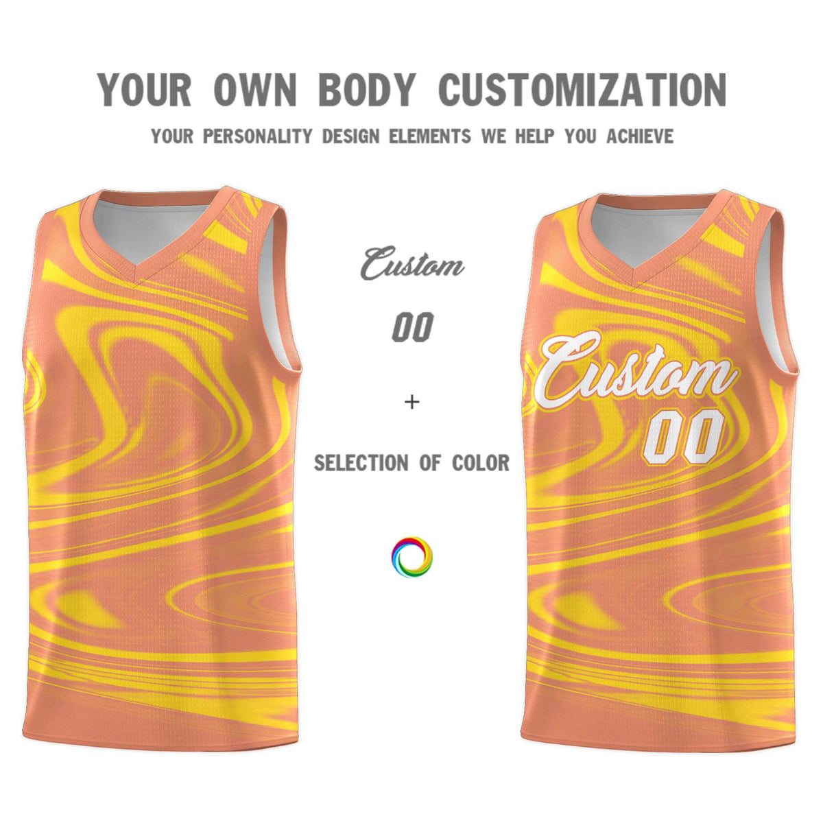 Custom Light Orange Gold Graffiti Pattern Fluids Style Sports Uniform Basketball Jersey Kits|KXKSHOP