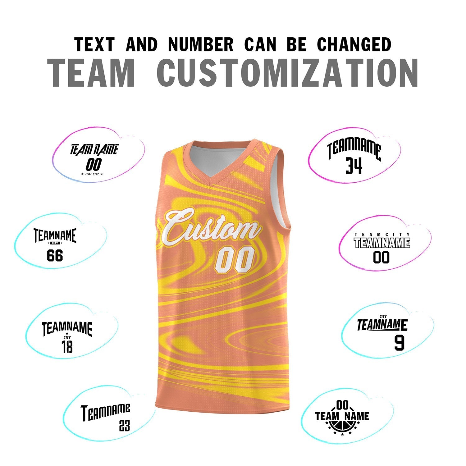 Custom Light Orange Gold Graffiti Pattern Fluids Style Sports Uniform Basketball Jersey Kits|KXKSHOP