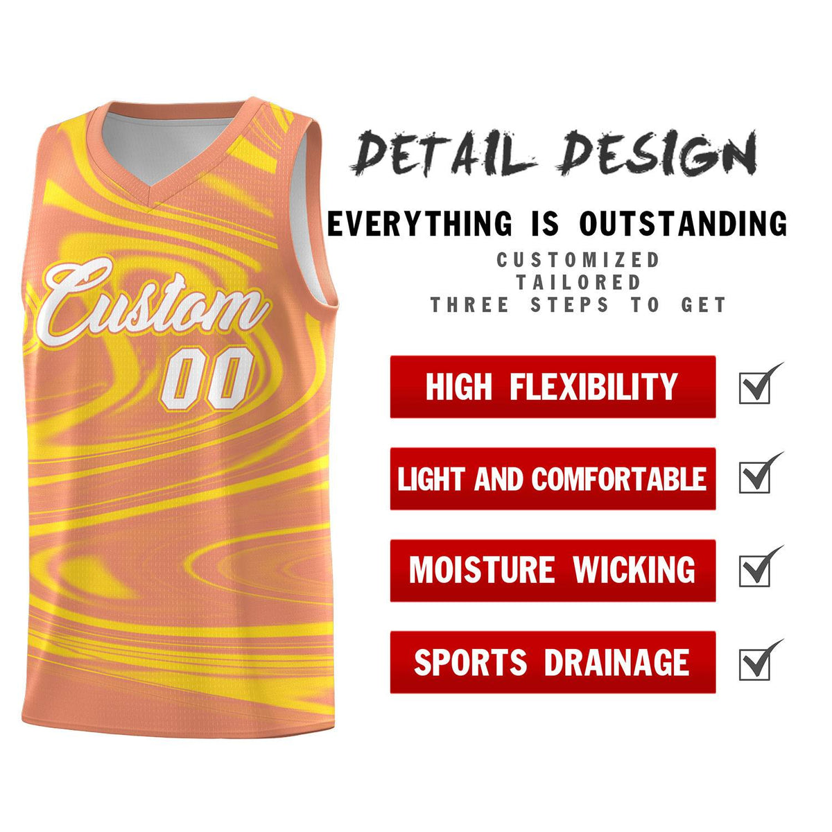 Custom Light Orange Gold Graffiti Pattern Fluids Style Sports Uniform Basketball Jersey Kits|KXKSHOP