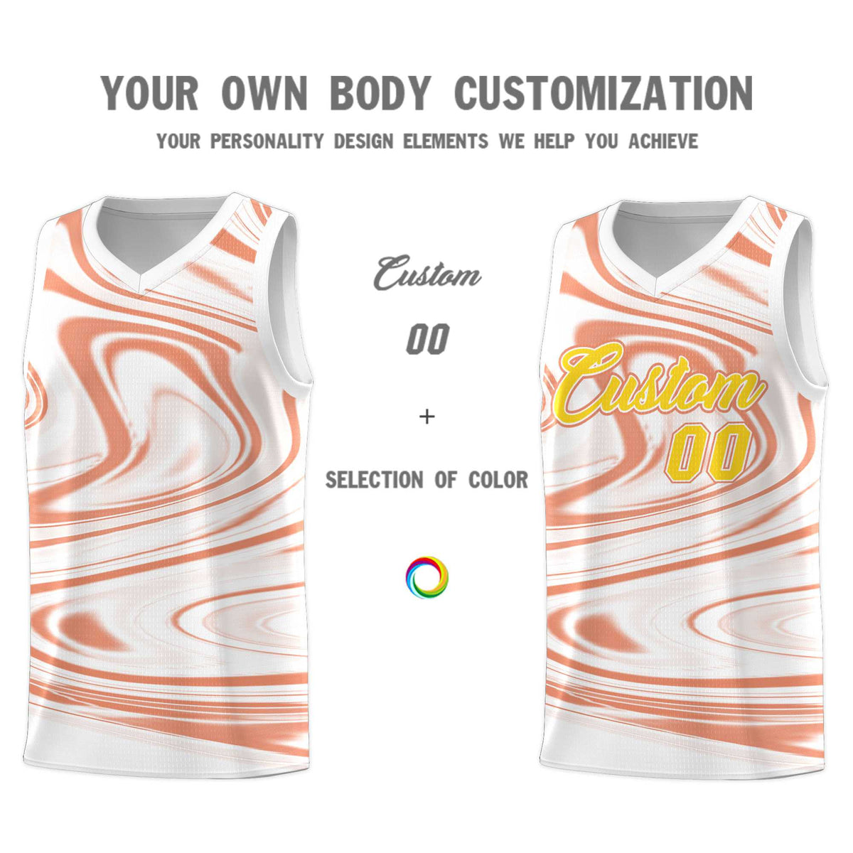 Custom White Light Orange Graffiti Pattern Fluids Style Sports Uniform Basketball Jersey Kits|KXKSHOP