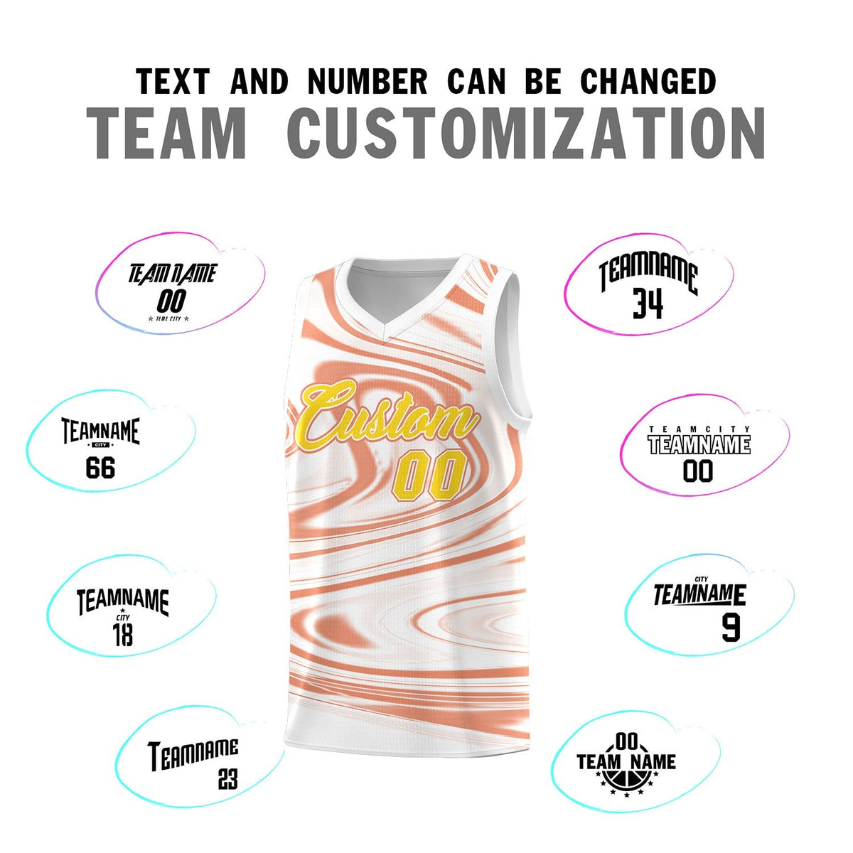 Custom White Light Orange Graffiti Pattern Fluids Style Sports Uniform Basketball Jersey Kits|KXKSHOP