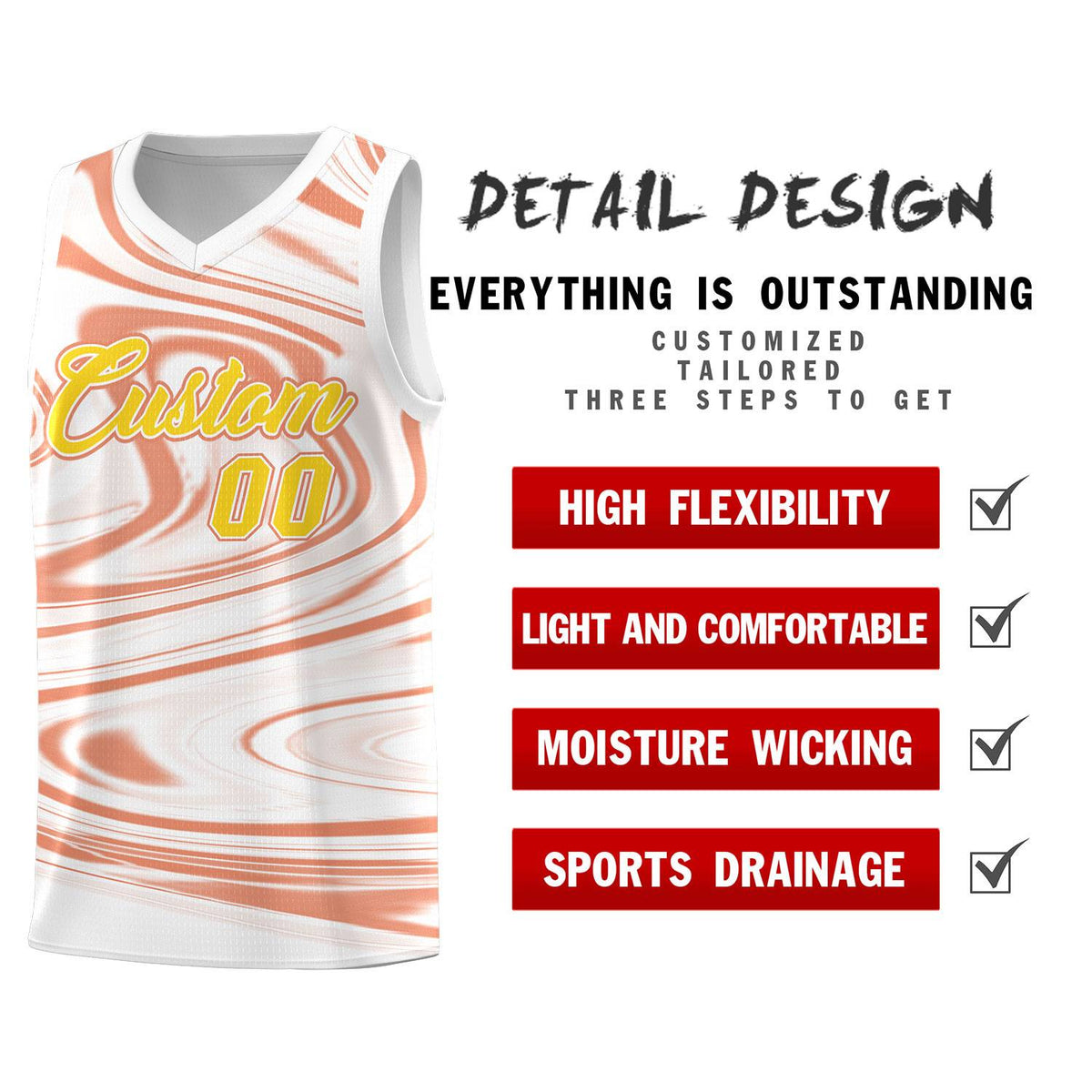 Custom White Light Orange Graffiti Pattern Fluids Style Sports Uniform Basketball Jersey Kits|KXKSHOP