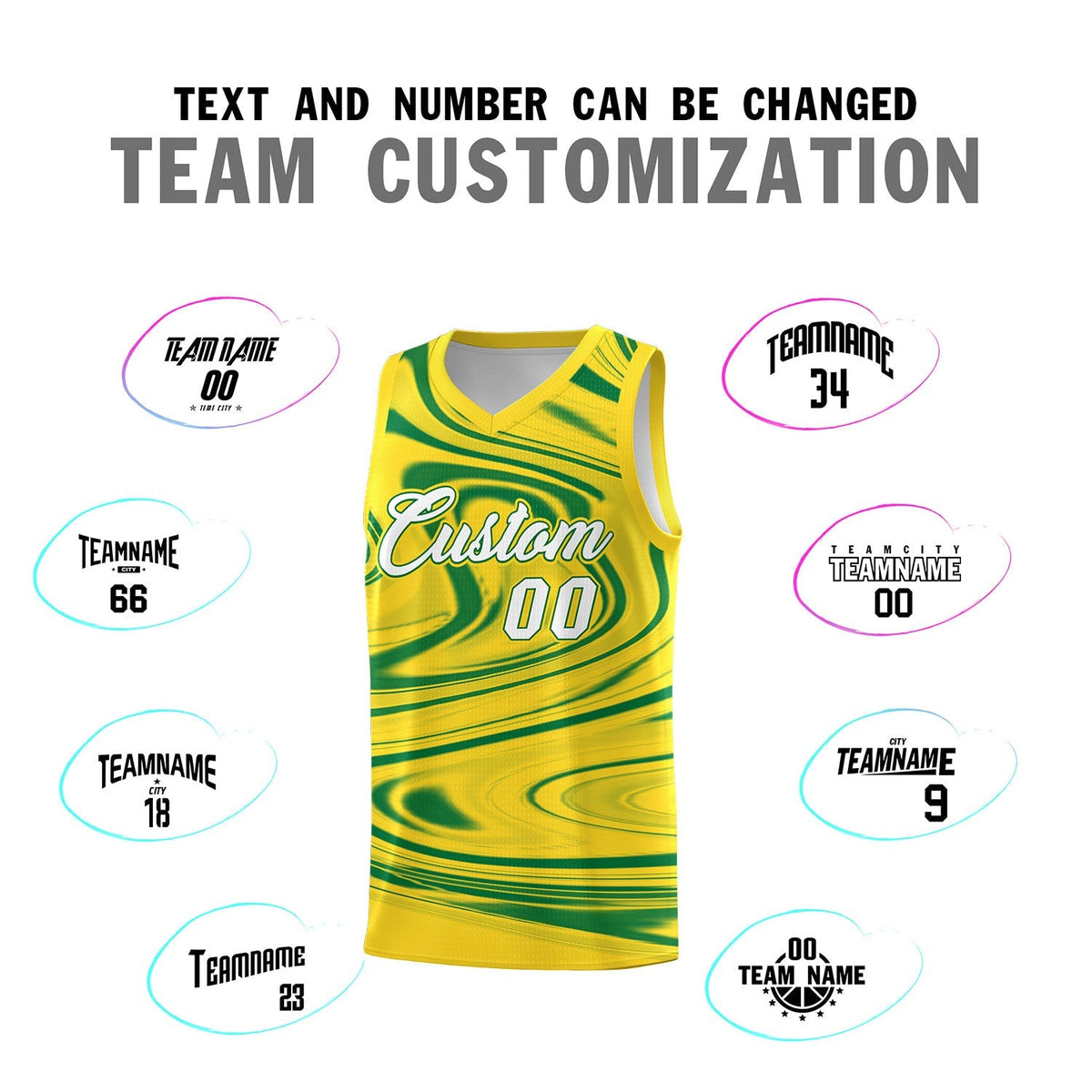 Custom Gold Kelly Green Graffiti Pattern Fluids Style Sports Uniform Basketball Jersey Kits|KXKSHOP
