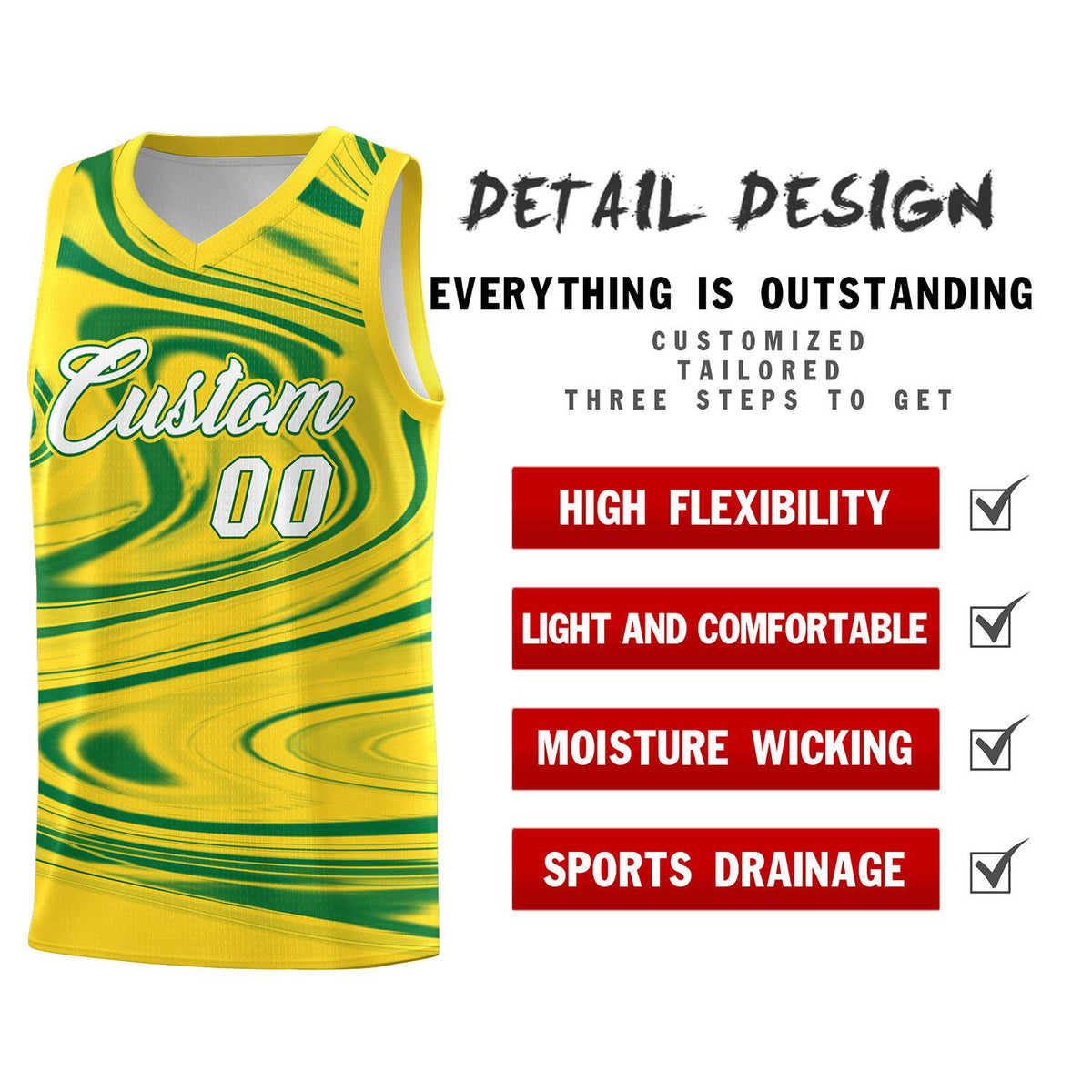 Custom Gold Kelly Green Graffiti Pattern Fluids Style Sports Uniform Basketball Jersey Kits|KXKSHOP
