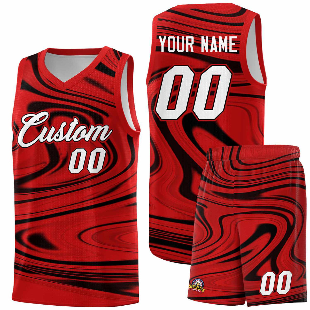 Custom Red Black Graffiti Pattern Fluids Style Sports Uniform Basketball Jersey Kits|KXKSHOP