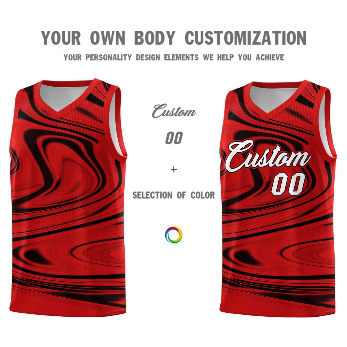Custom Red Black Graffiti Pattern Fluids Style Sports Uniform Basketball Jersey Kits|KXKSHOP