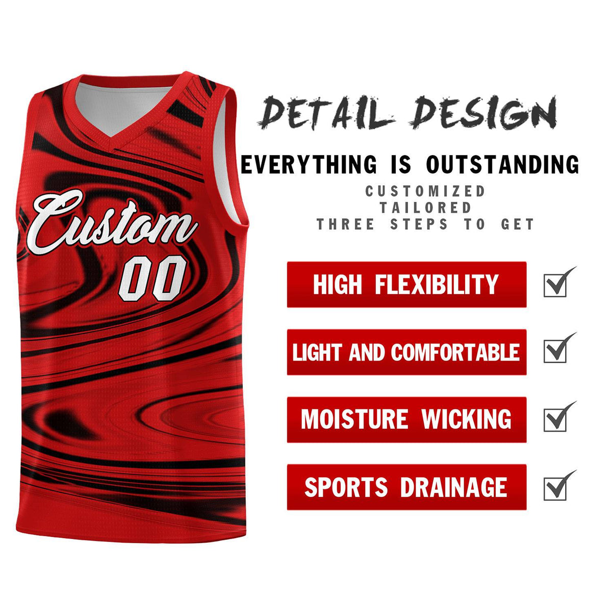 Custom Red Black Graffiti Pattern Fluids Style Sports Uniform Basketball Jersey Kits|KXKSHOP