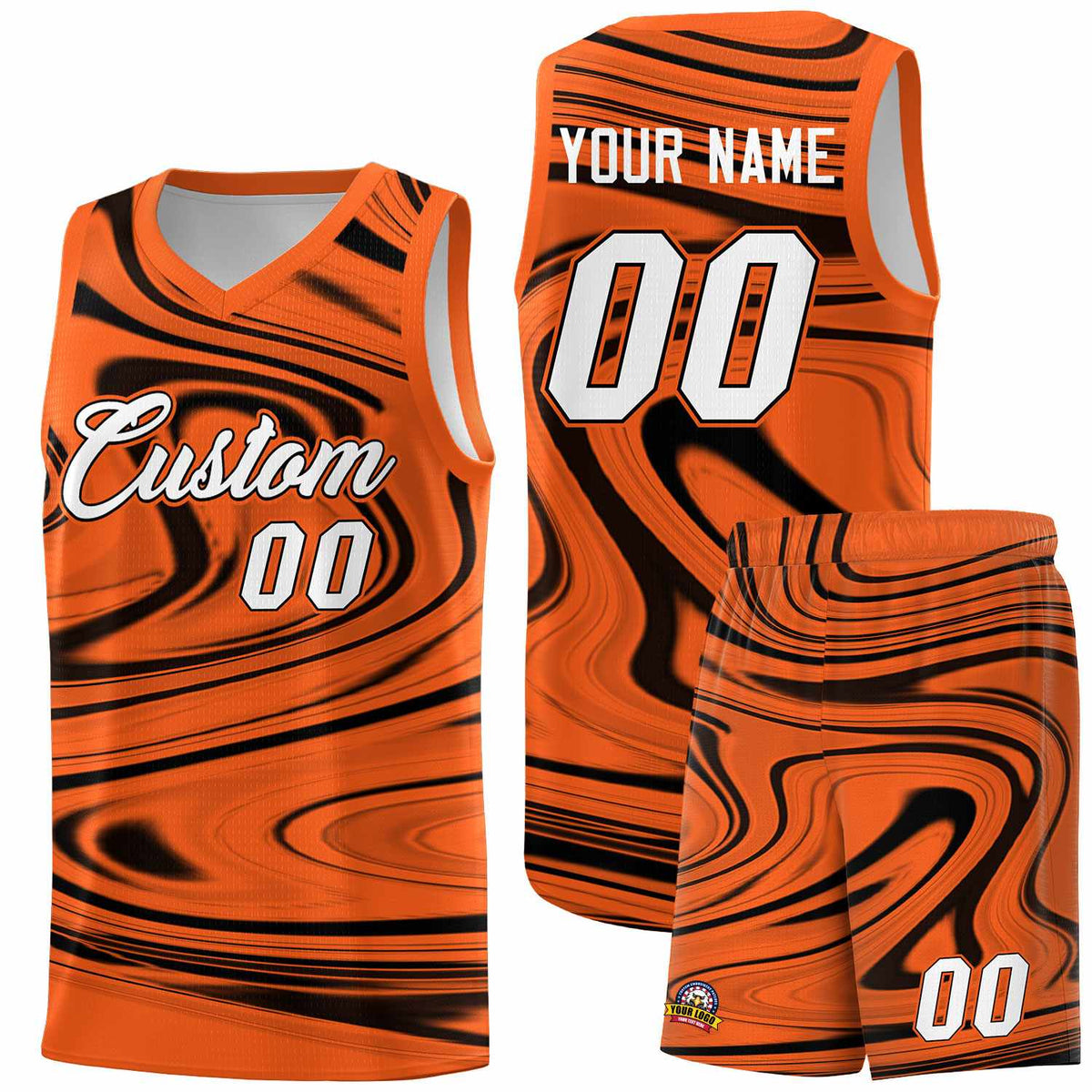 Custom Orange Black Graffiti Pattern Fluids Style Sports Uniform Basketball Jersey Kits|KXKSHOP