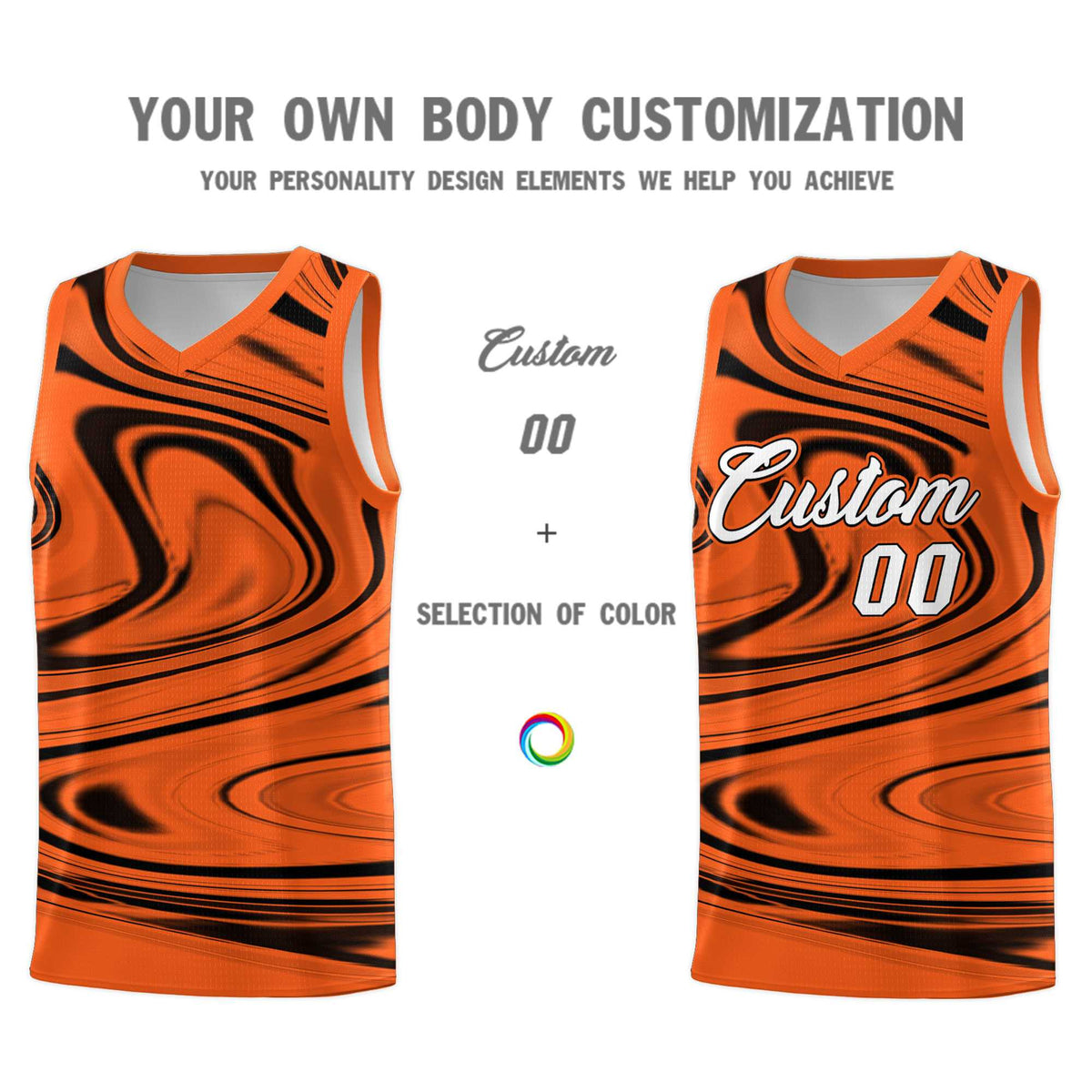 Custom Orange Black Graffiti Pattern Fluids Style Sports Uniform Basketball Jersey Kits|KXKSHOP