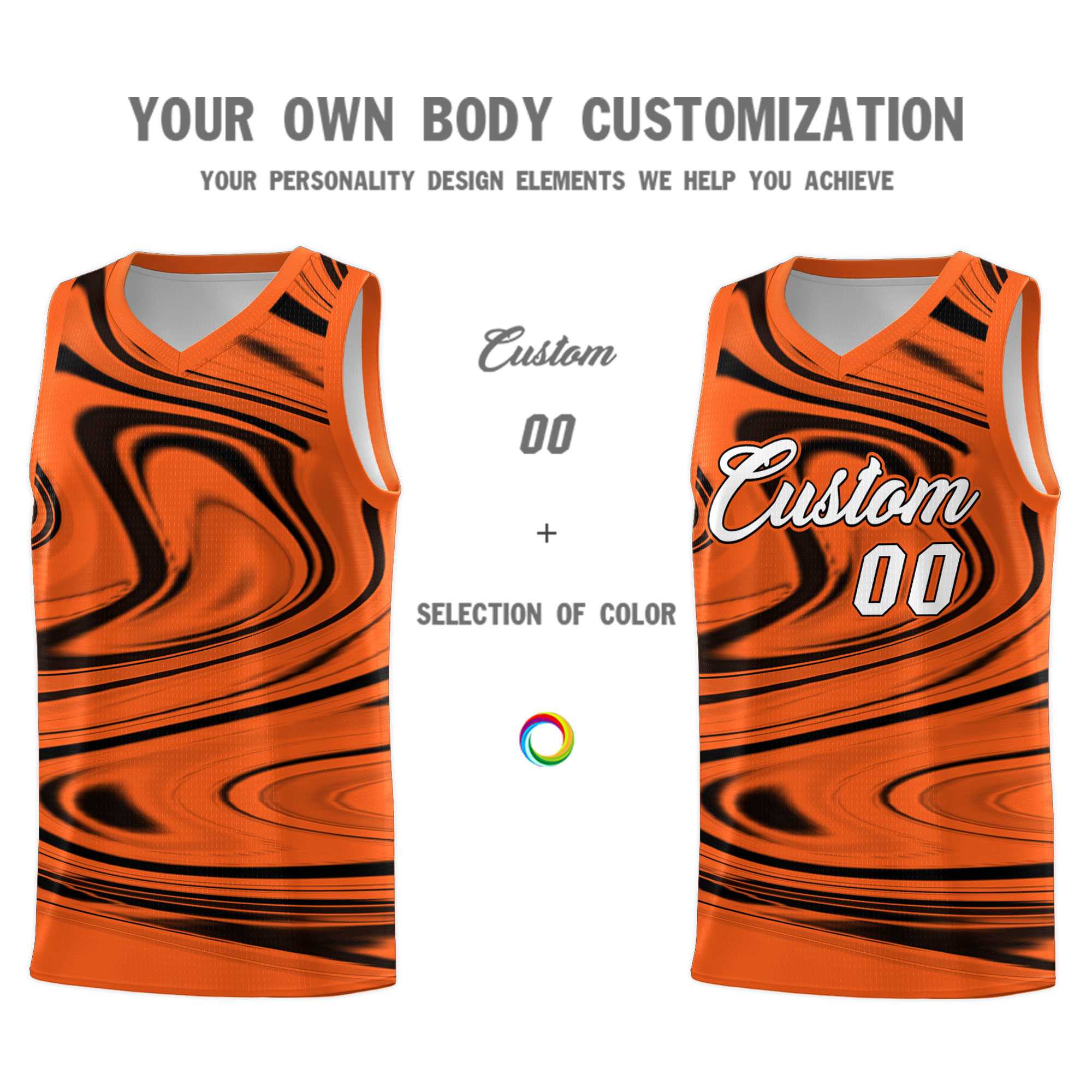 Custom Orange Black Graffiti Pattern Fluids Style Sports Uniform Basketball Jersey Kits|KXKSHOP