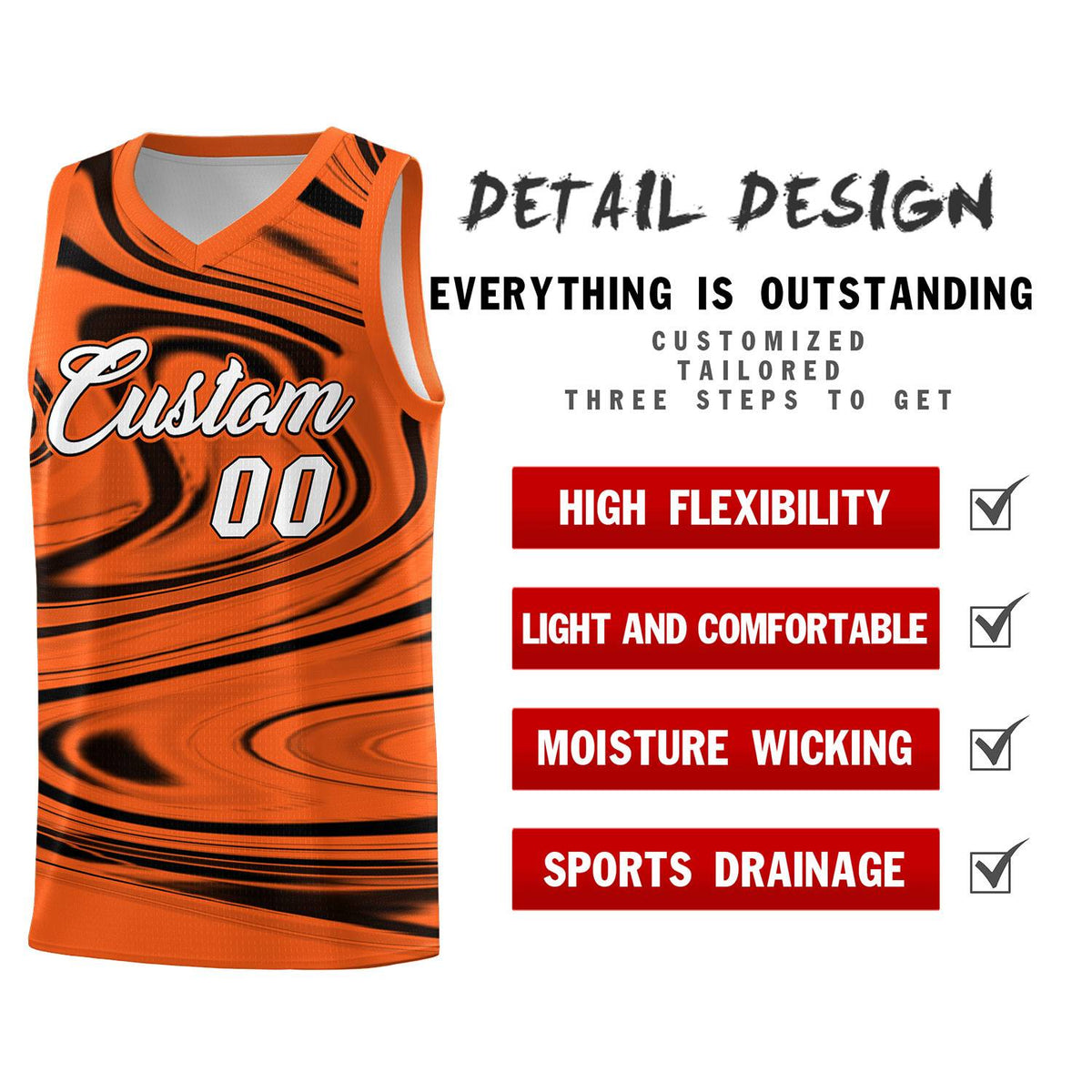 Custom Orange Black Graffiti Pattern Fluids Style Sports Uniform Basketball Jersey Kits|KXKSHOP