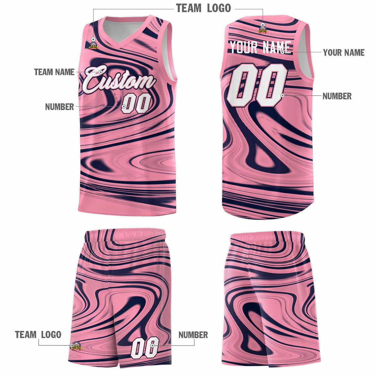 Custom Bright Green Navy Graffiti Pattern Fluids Style Sports Uniform Basketball Jersey Kits|KXKSHOP