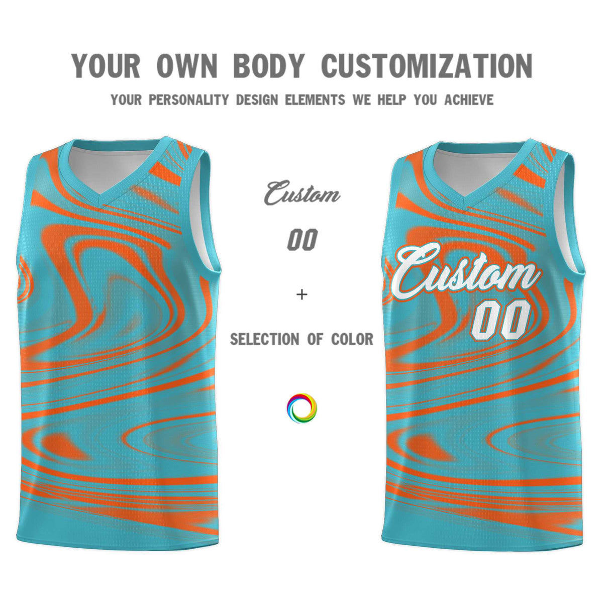 Custom Aqua Orange Graffiti Pattern Fluids Style Sports Uniform Basketball Jersey Kits|KXKSHOP