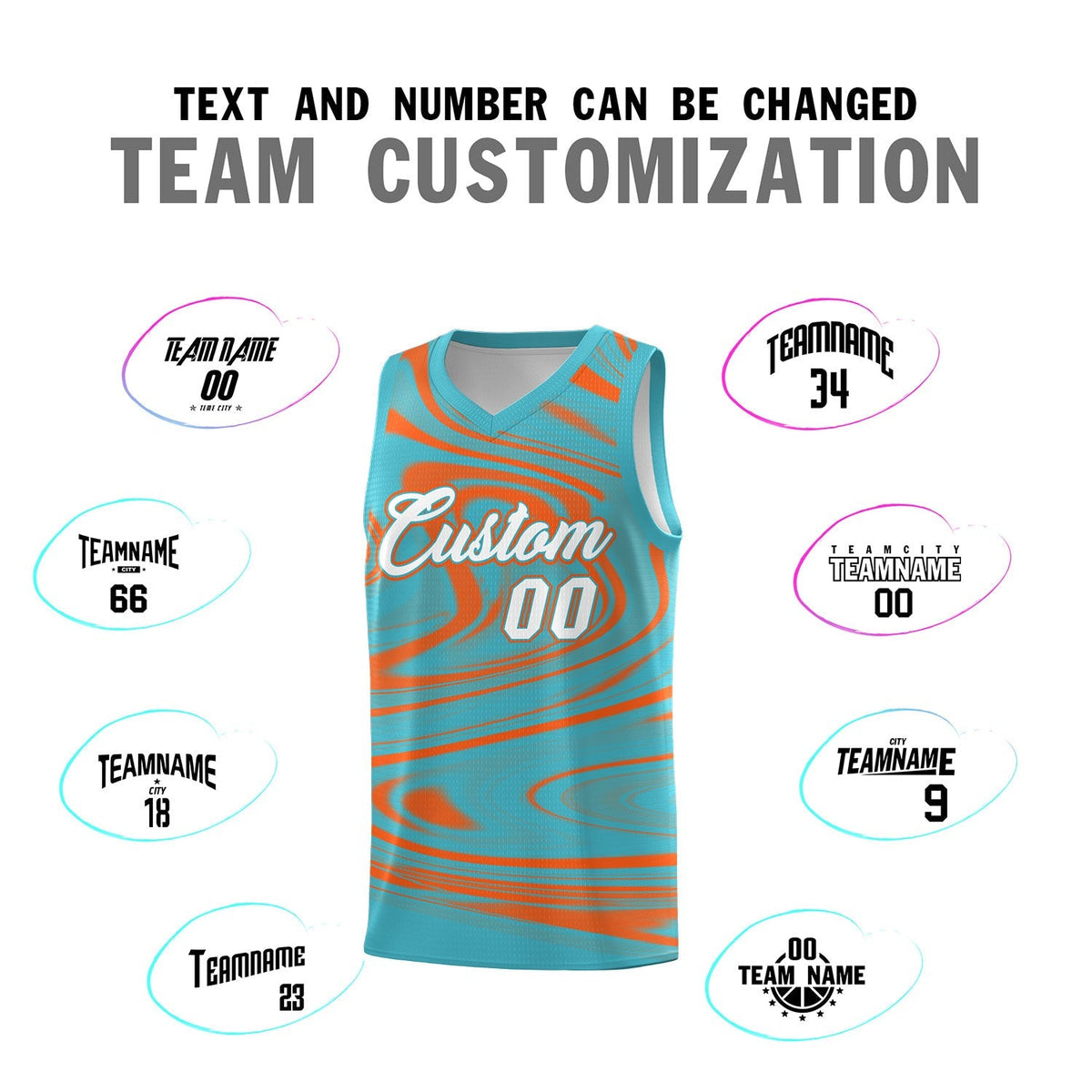 Custom Aqua Orange Graffiti Pattern Fluids Style Sports Uniform Basketball Jersey Kits|KXKSHOP