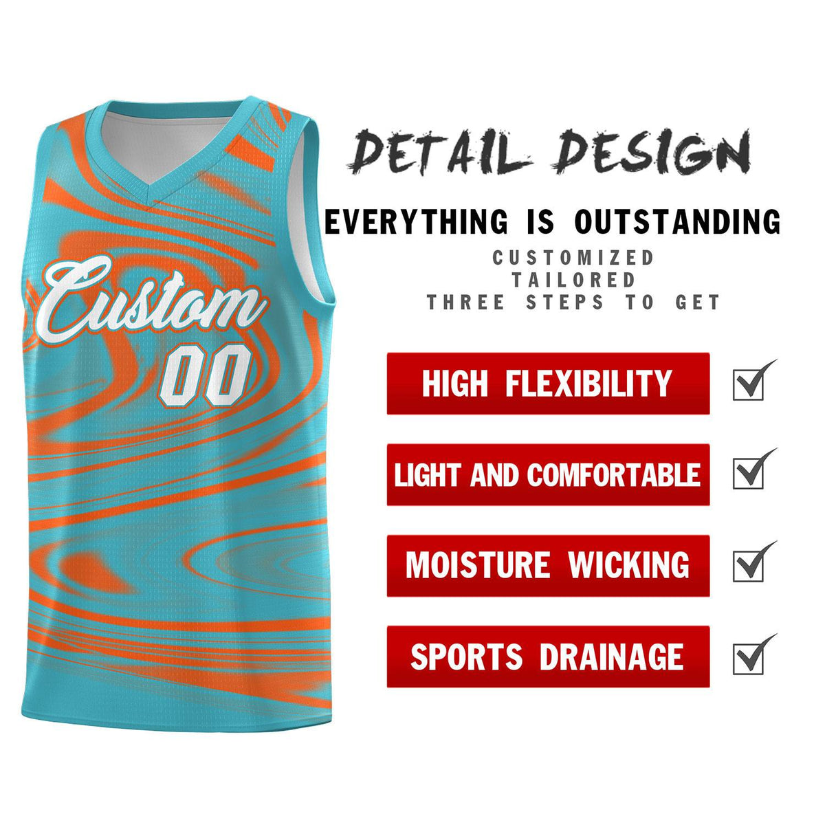 Custom Aqua Orange Graffiti Pattern Fluids Style Sports Uniform Basketball Jersey Kits|KXKSHOP