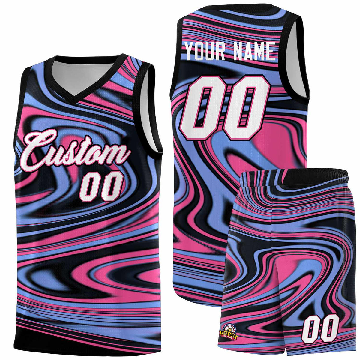 Custom Black Light Blue Graffiti Pattern Fluids Style Sports Uniform Basketball Jersey Kits|KXKSHOP