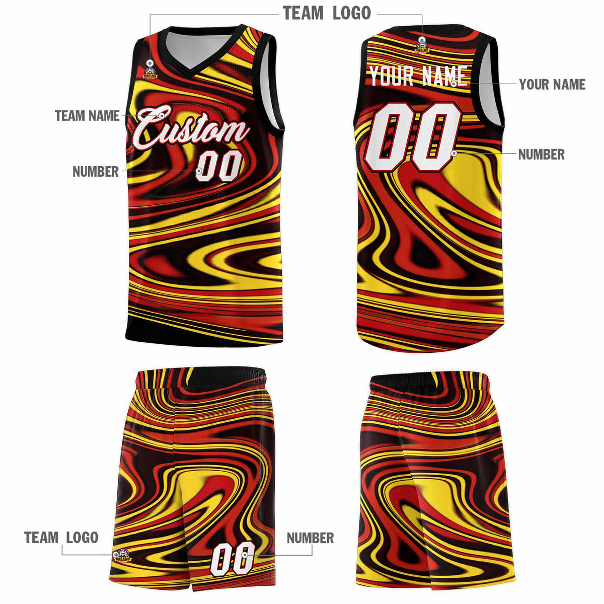 Custom Black Red Graffiti Pattern Fluids Style Sports Uniform Basketball Jersey Kits|KXKSHOP