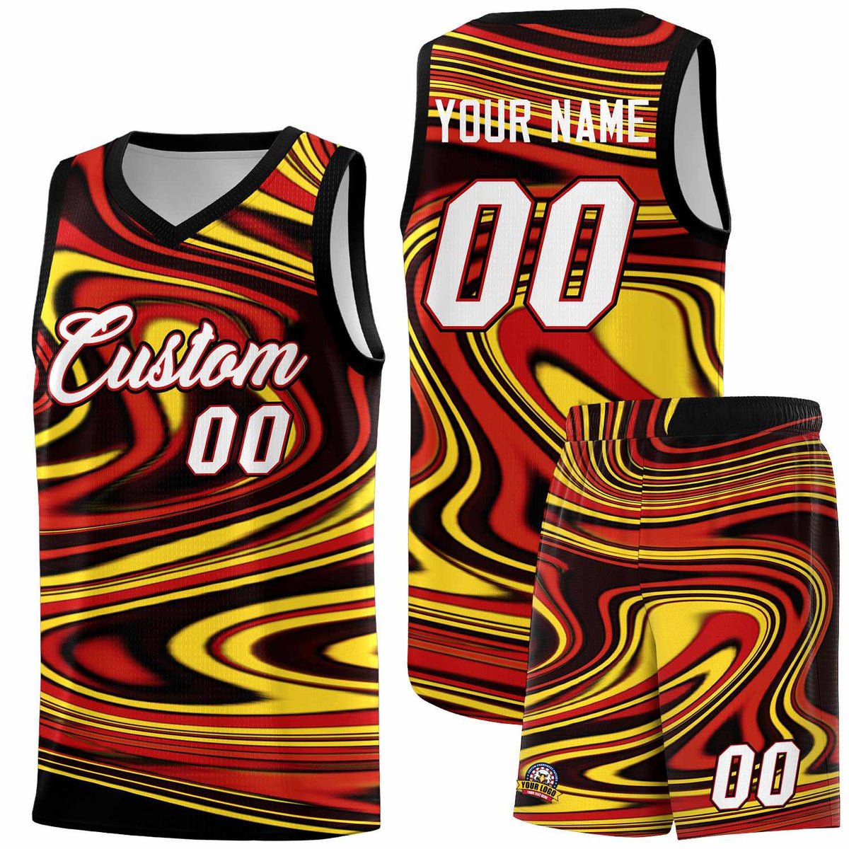Custom Black Red Graffiti Pattern Fluids Style Sports Uniform Basketball Jersey Kits|KXKSHOP
