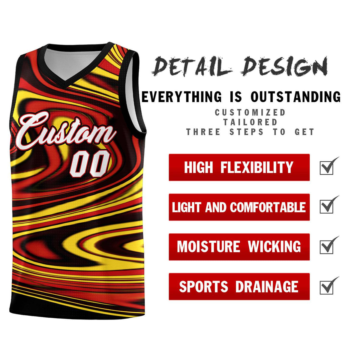 Custom Black Red Graffiti Pattern Fluids Style Sports Uniform Basketball Jersey Kits|KXKSHOP