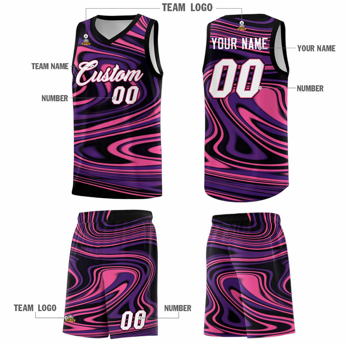 Custom Black Purple Graffiti Pattern Fluids Style Sports Uniform Basketball Jersey Kits|KXKSHOP