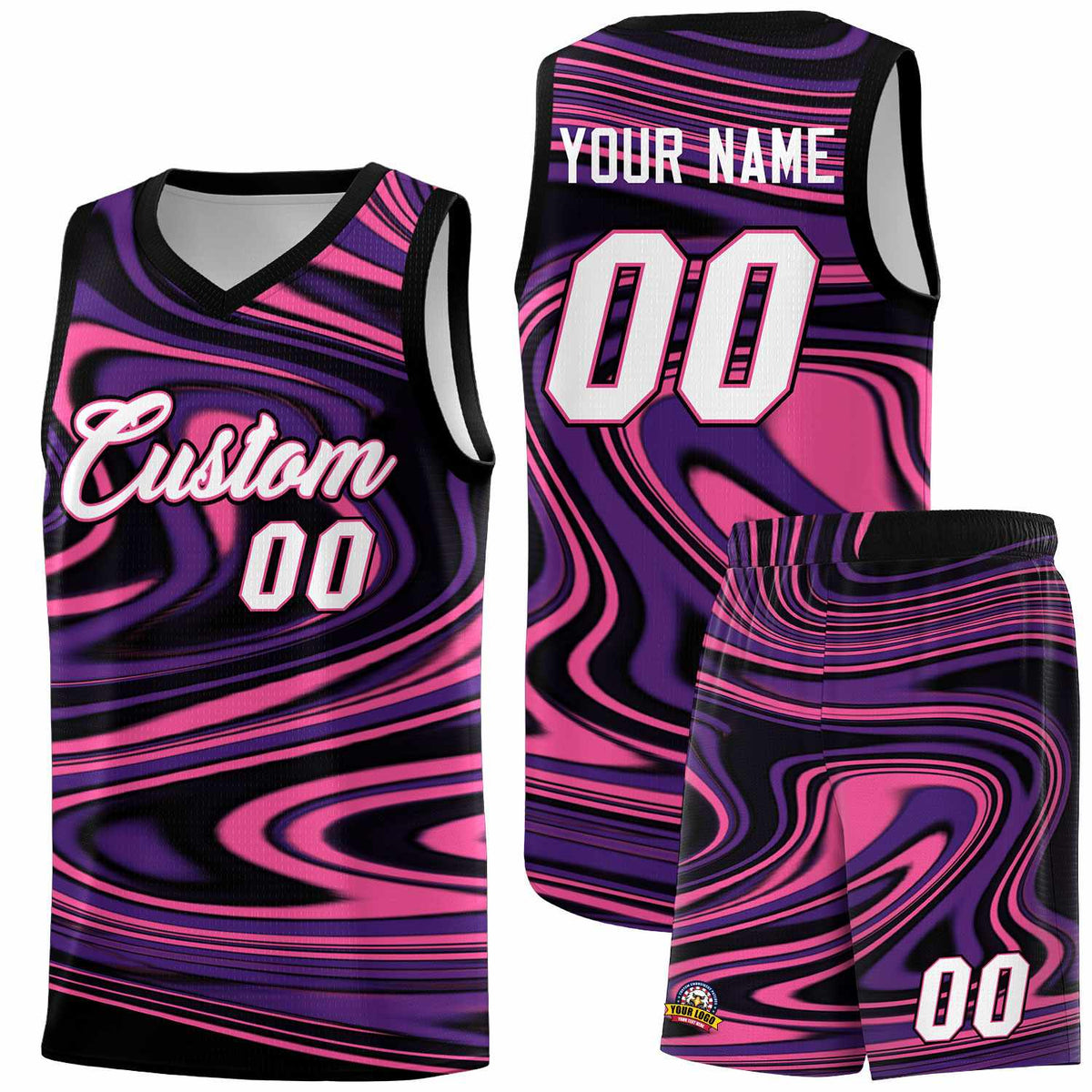 Custom Black Purple Graffiti Pattern Fluids Style Sports Uniform Basketball Jersey Kits|KXKSHOP