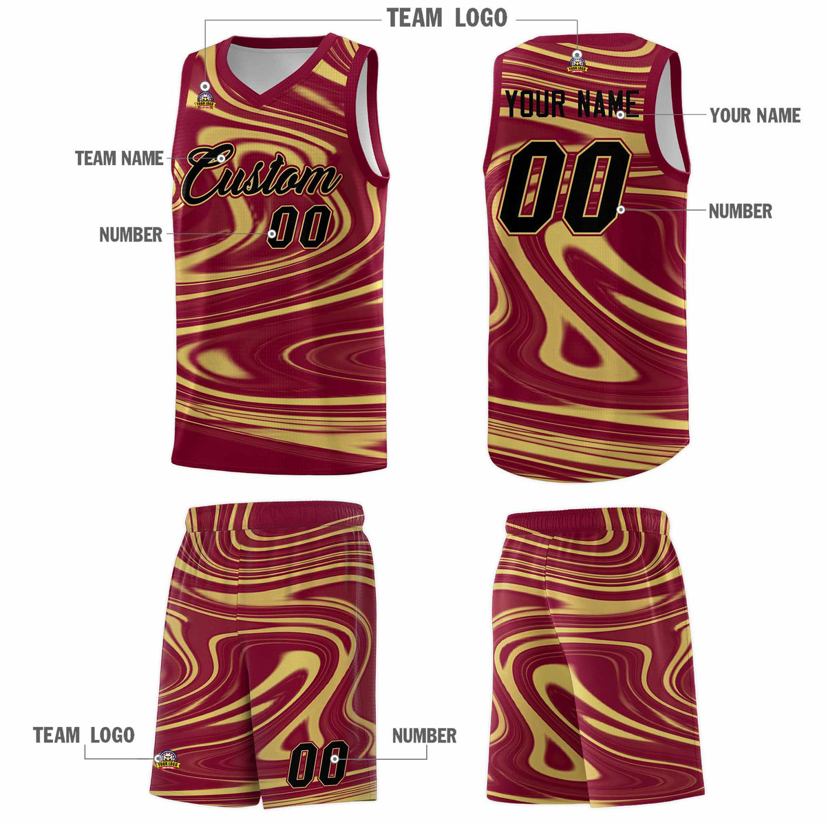 Custom Crimson Khaki Graffiti Pattern Fluids Style Sports Uniform Basketball Jersey Kits|KXKSHOP