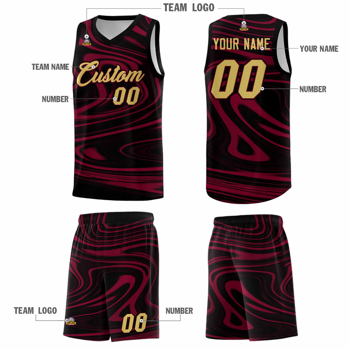 Custom Black Crimson Graffiti Pattern Fluids Style Sports Uniform Basketball Jersey Kits|KXKSHOP