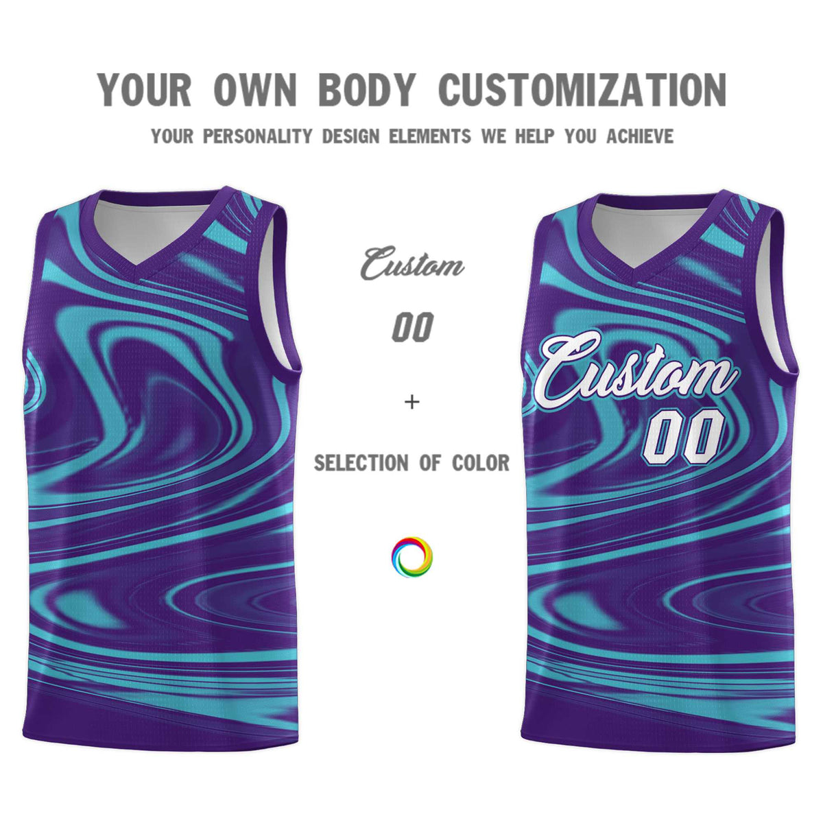 Custom Purple Aqua Graffiti Pattern Fluids Style Sports Uniform Basketball Jersey Kits|KXKSHOP