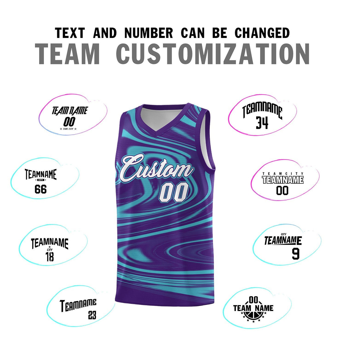 Custom Purple Aqua Graffiti Pattern Fluids Style Sports Uniform Basketball Jersey Kits|KXKSHOP