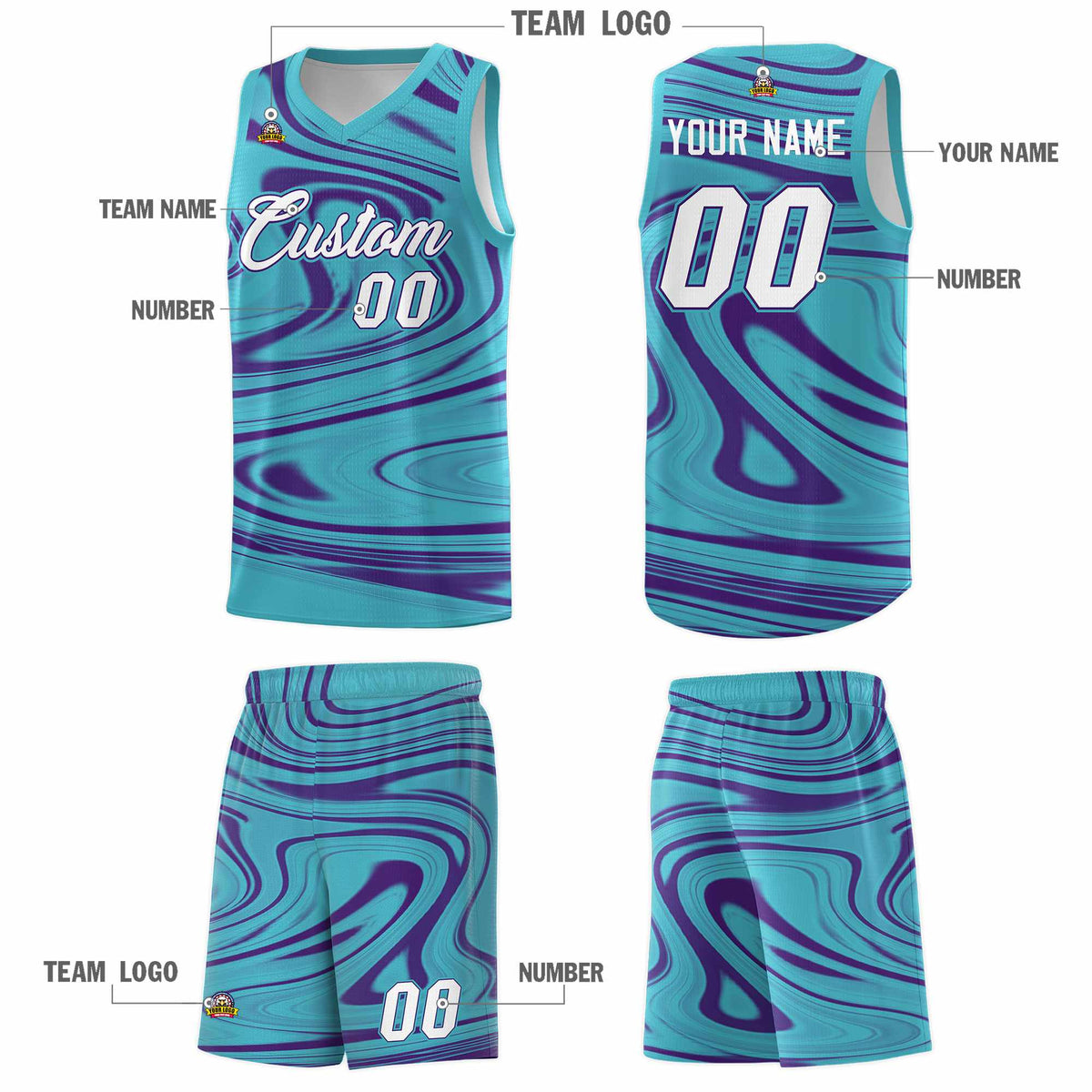 Custom Aqua Purple Graffiti Pattern Fluids Style Sports Uniform Basketball Jersey Kits|KXKSHOP