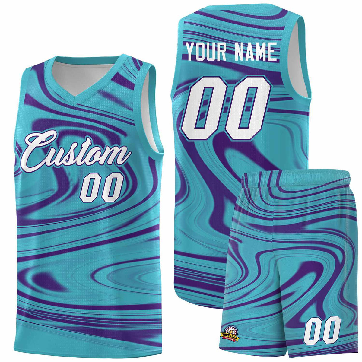 Custom Aqua Purple Graffiti Pattern Fluids Style Sports Uniform Basketball Jersey Kits|KXKSHOP