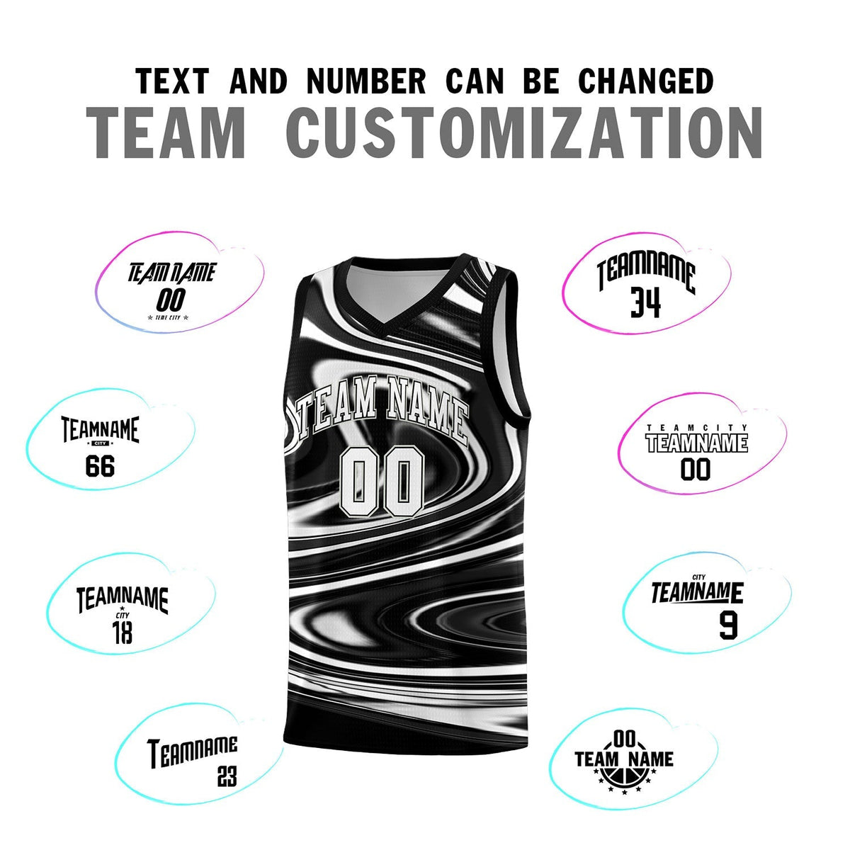 Custom Black White Graffiti Pattern Fluids Style Sports Uniform Basketball Jersey Kits|KXKSHOP