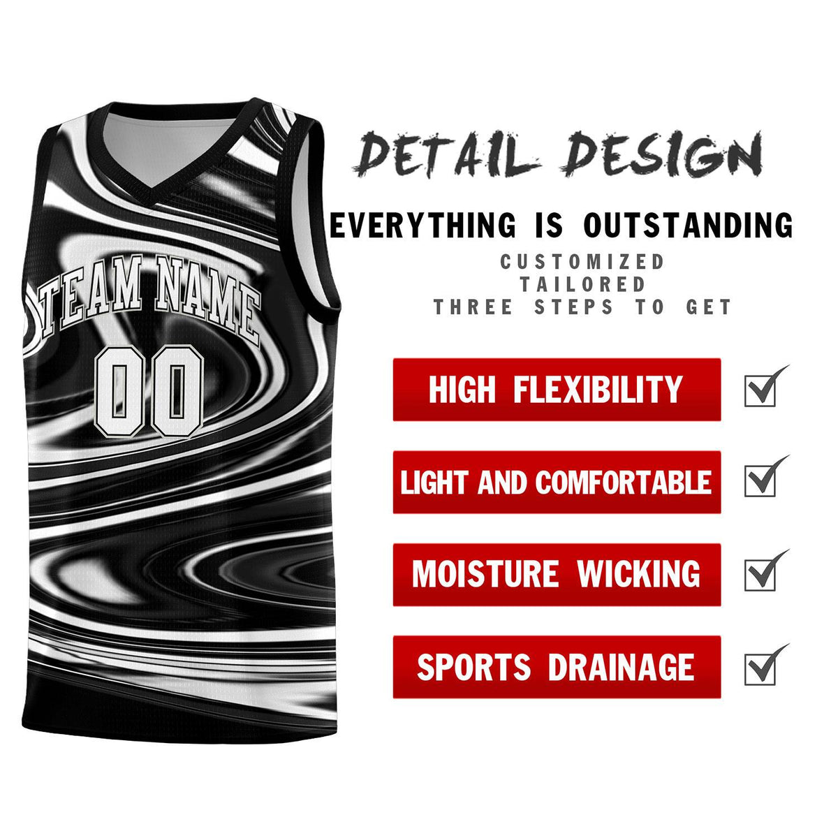 Custom Black White Graffiti Pattern Fluids Style Sports Uniform Basketball Jersey Kits|KXKSHOP