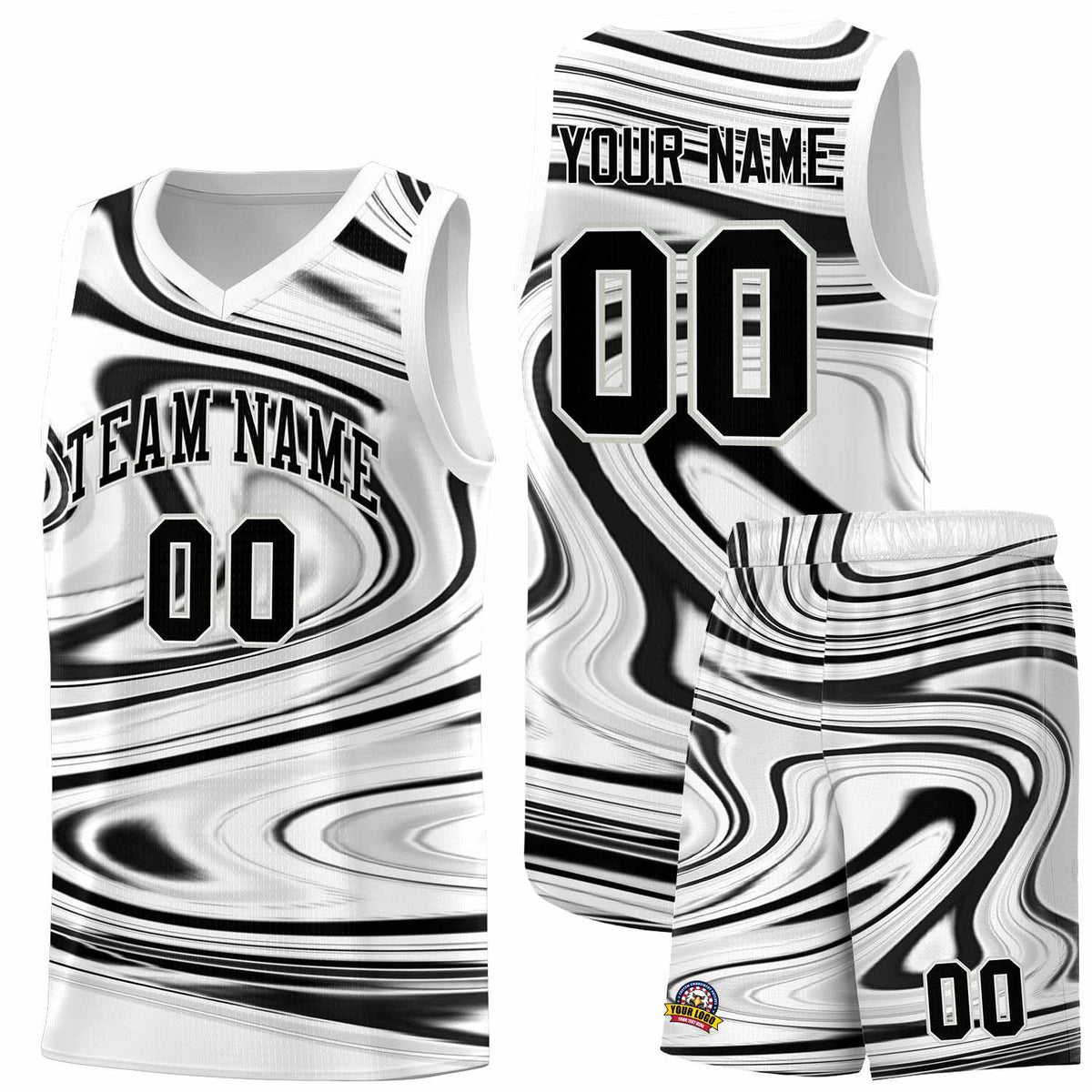 Custom White Black Graffiti Pattern Fluids Style Sports Uniform Basketball Jersey Kits|KXKSHOP