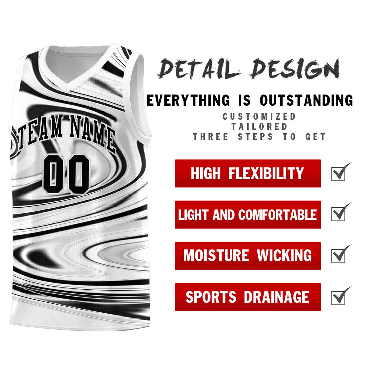 Custom White Black Graffiti Pattern Fluids Style Sports Uniform Basketball Jersey Kits|KXKSHOP