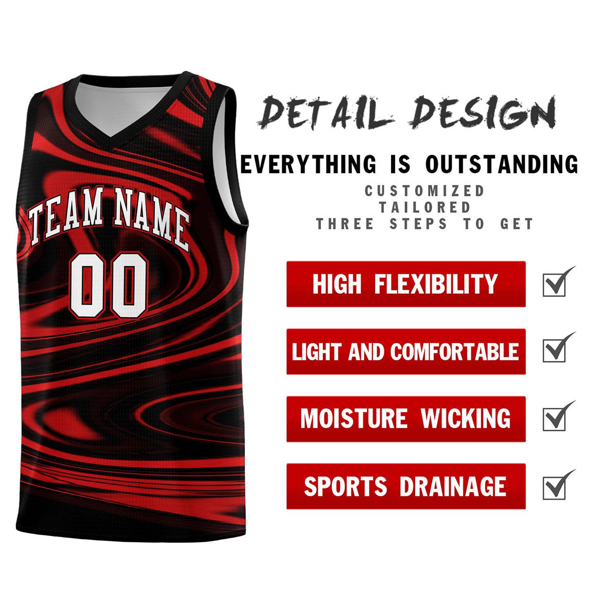 Custom Black Red Graffiti Pattern Fluids Style Sports Uniform Basketball Jersey Kits|KXKSHOP