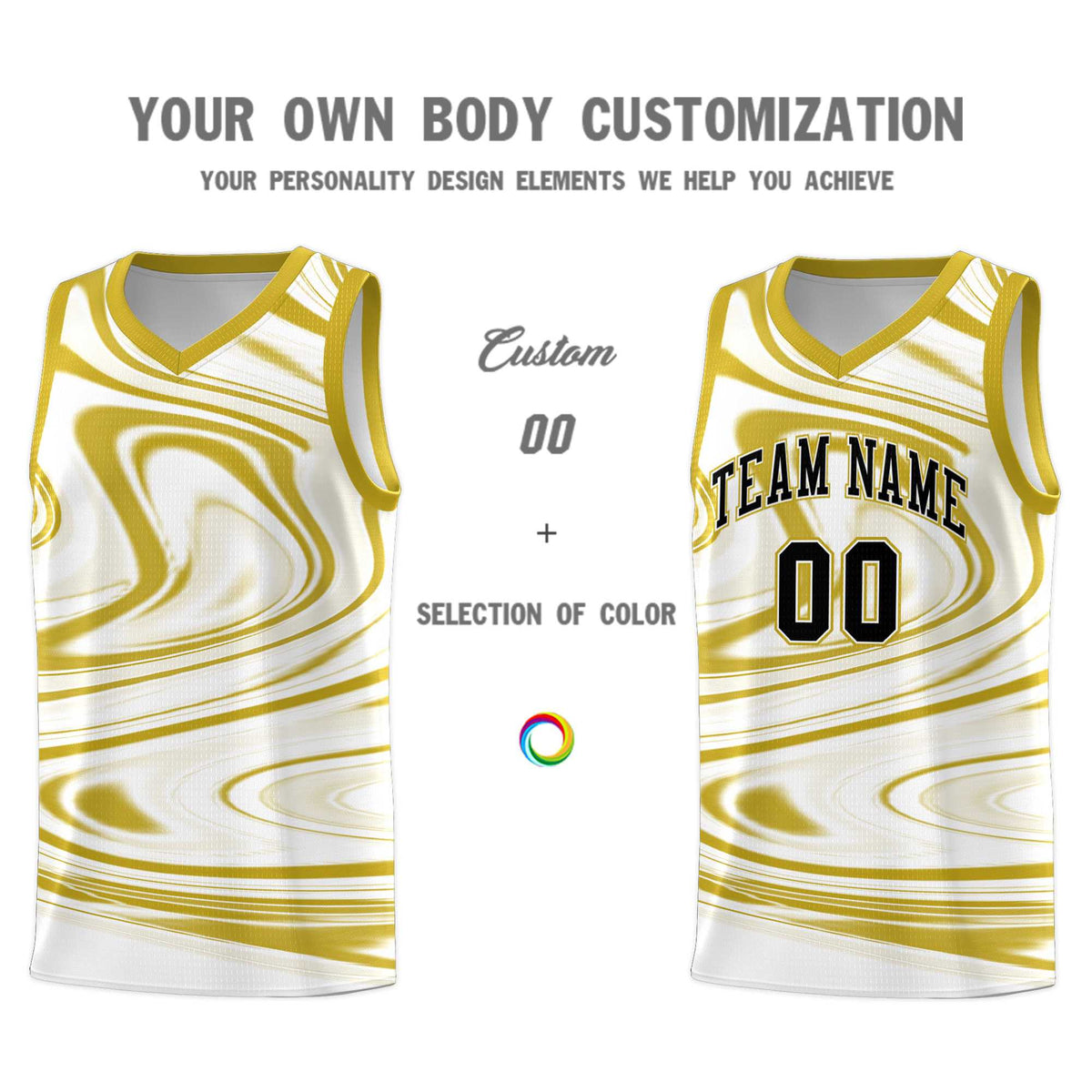 Custom White Old Gold Graffiti Pattern Fluids Style Sports Uniform Basketball Jersey Kits|KXKSHOP