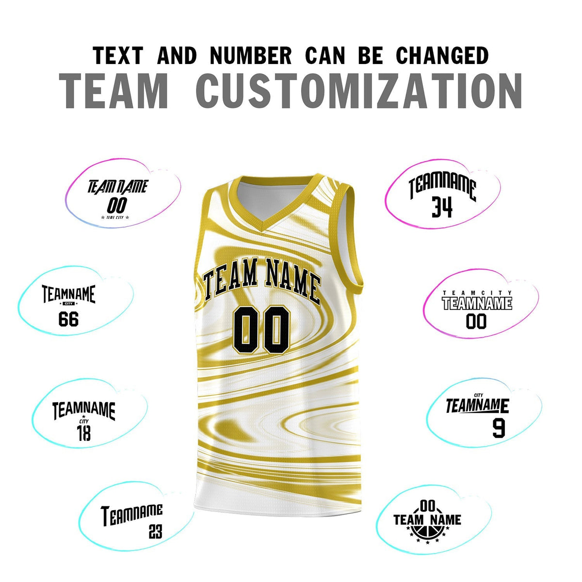 Custom White Old Gold Graffiti Pattern Fluids Style Sports Uniform Basketball Jersey Kits|KXKSHOP
