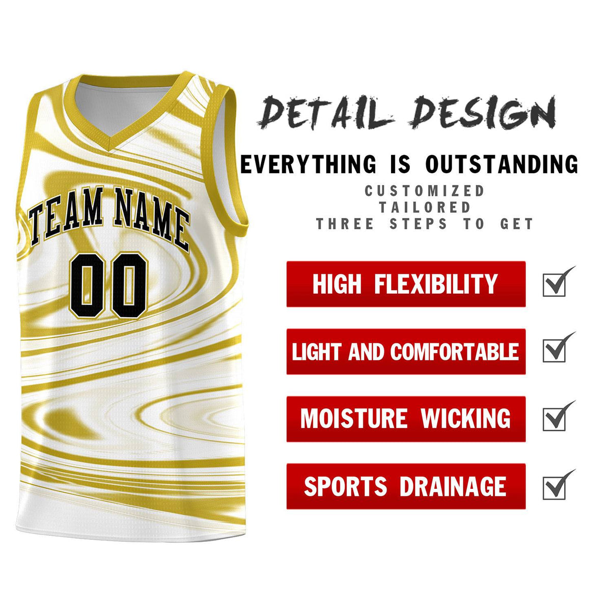 Custom White Old Gold Graffiti Pattern Fluids Style Sports Uniform Basketball Jersey Kits|KXKSHOP