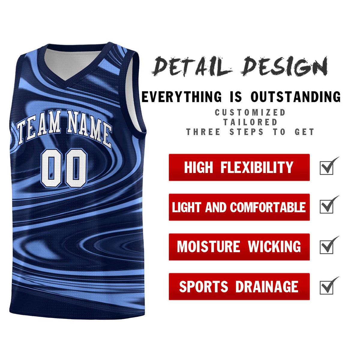 Custom Navy Light Blue Graffiti Pattern Fluids Style Sports Uniform Basketball Jersey Kits|KXKSHOP