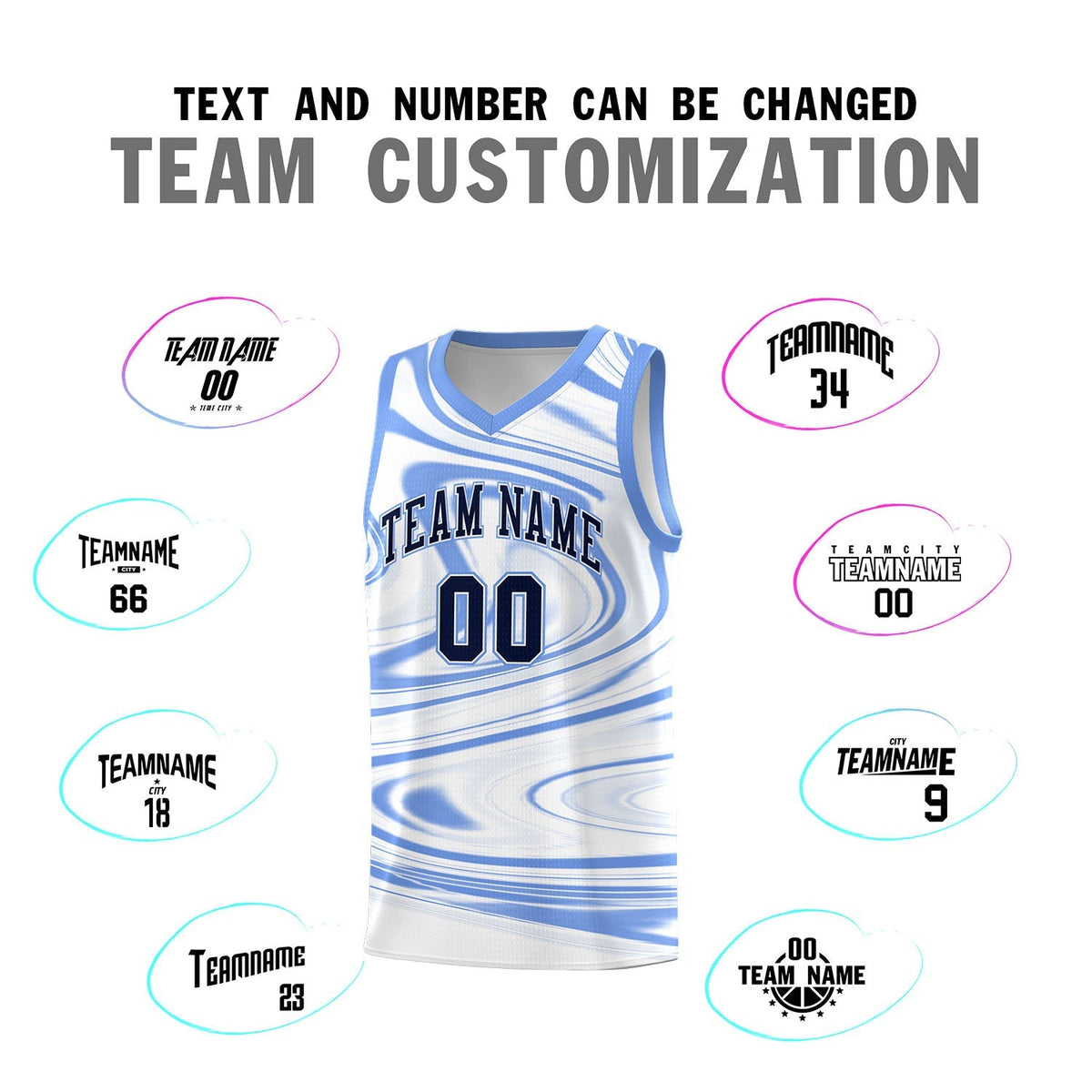Custom White Light Blue Graffiti Pattern Fluids Style Sports Uniform Basketball Jersey Kits|KXKSHOP