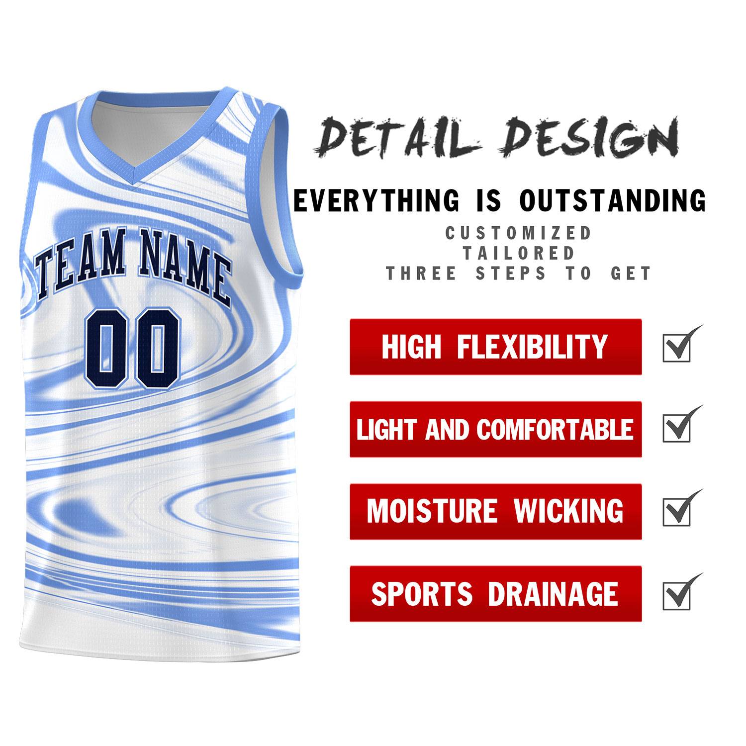 Custom White Light Blue Graffiti Pattern Fluids Style Sports Uniform Basketball Jersey Kits|KXKSHOP