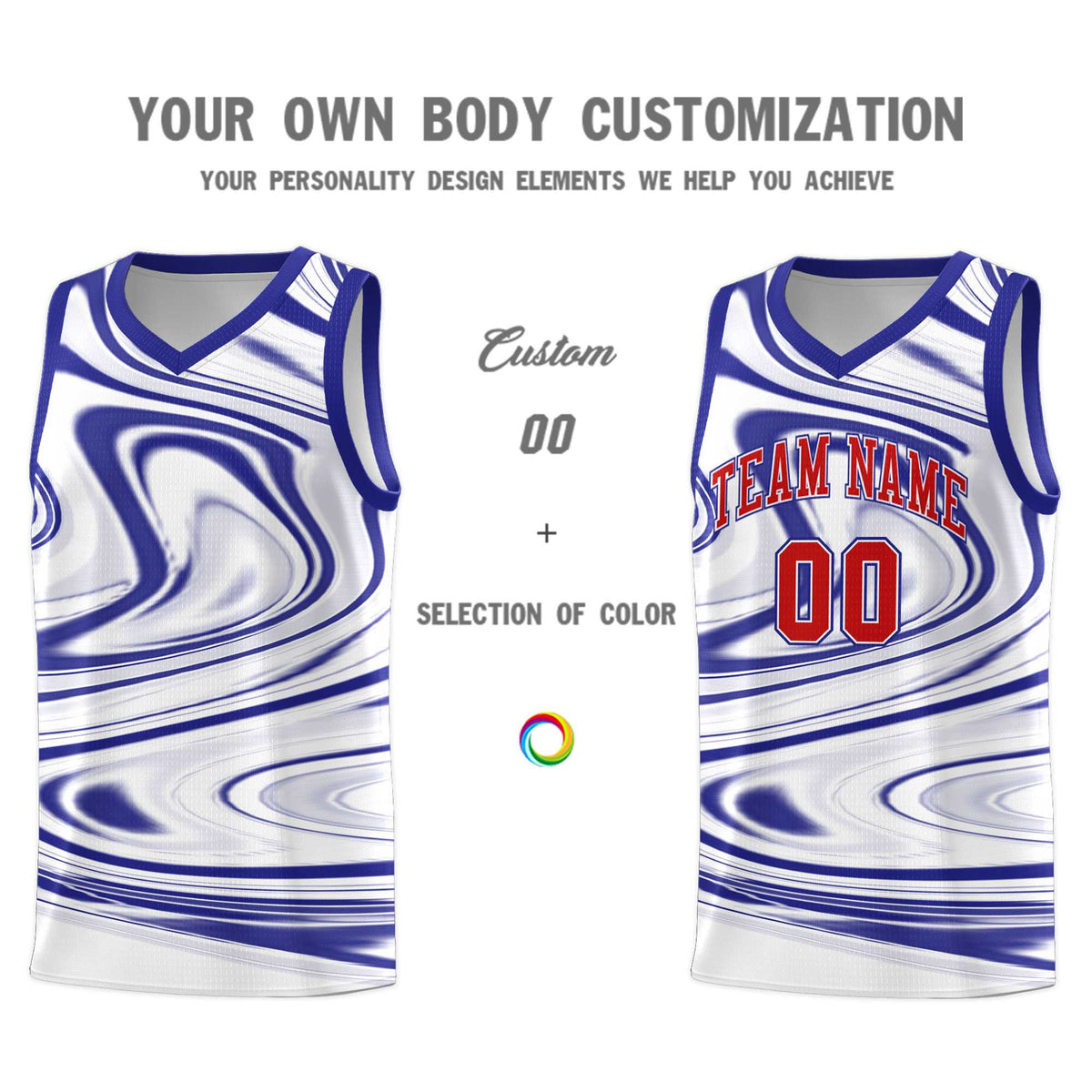 Custom White Royal Graffiti Pattern Fluids Style Sports Uniform Basketball Jersey Kits|KXKSHOP