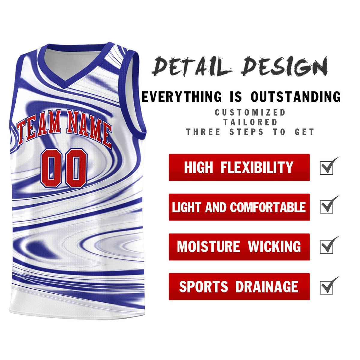Custom White Royal Graffiti Pattern Fluids Style Sports Uniform Basketball Jersey Kits|KXKSHOP