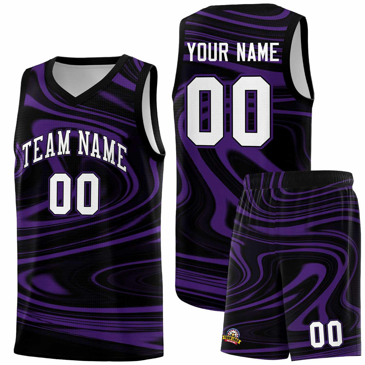 Custom Black Purple Graffiti Pattern Fluids Style Sports Uniform Basketball Jersey Kits|KXKSHOP